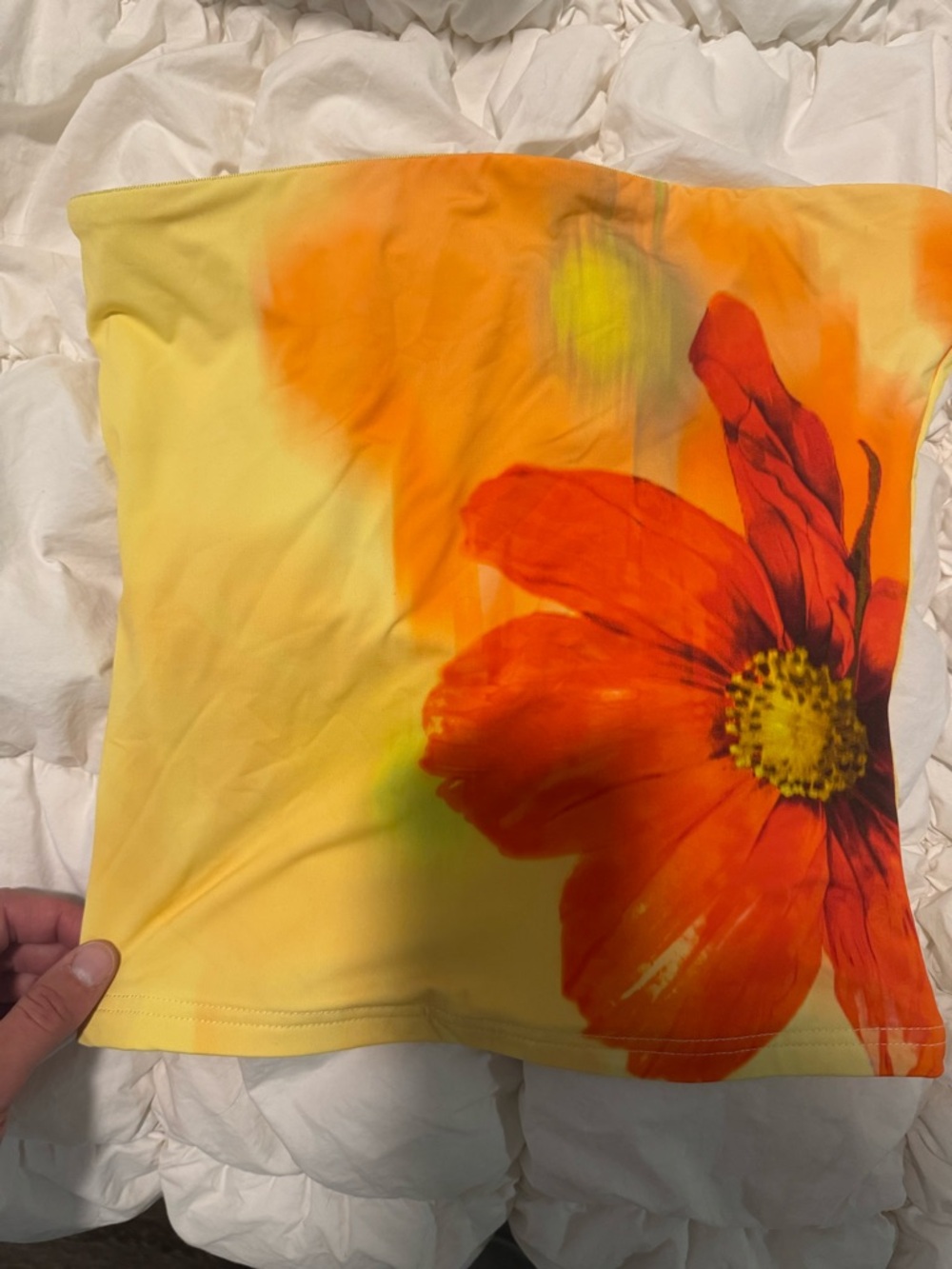 White Fox Boutique Yellow tube top with Orange-Red Floral Print